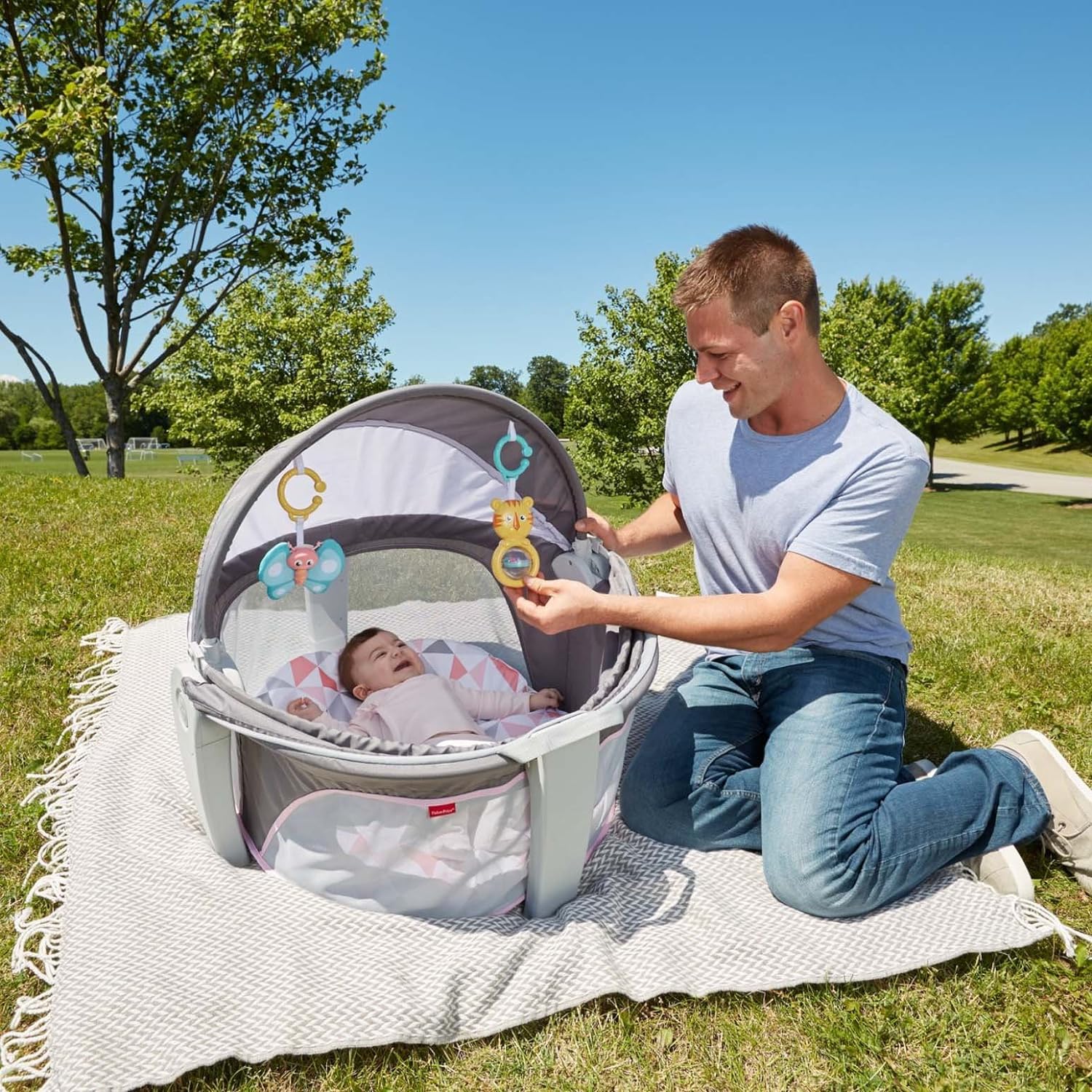 Fisher-Price Portable Bassinet and Travel-Play Area with Baby Toys, Indoor and Outdoor Use, On-the-Go Baby Dome, Windmill - Image 6